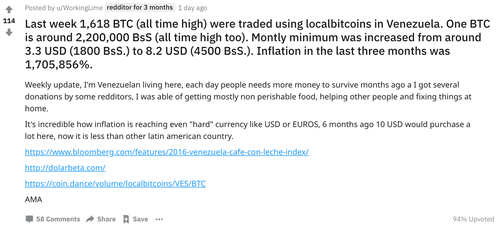 Reddit Screenshot: Venezuela LocalBitcoins